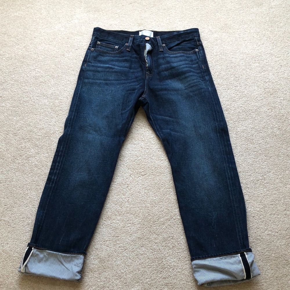 J.Crew for Net-A-Porter striped cuffed jeans sz 29